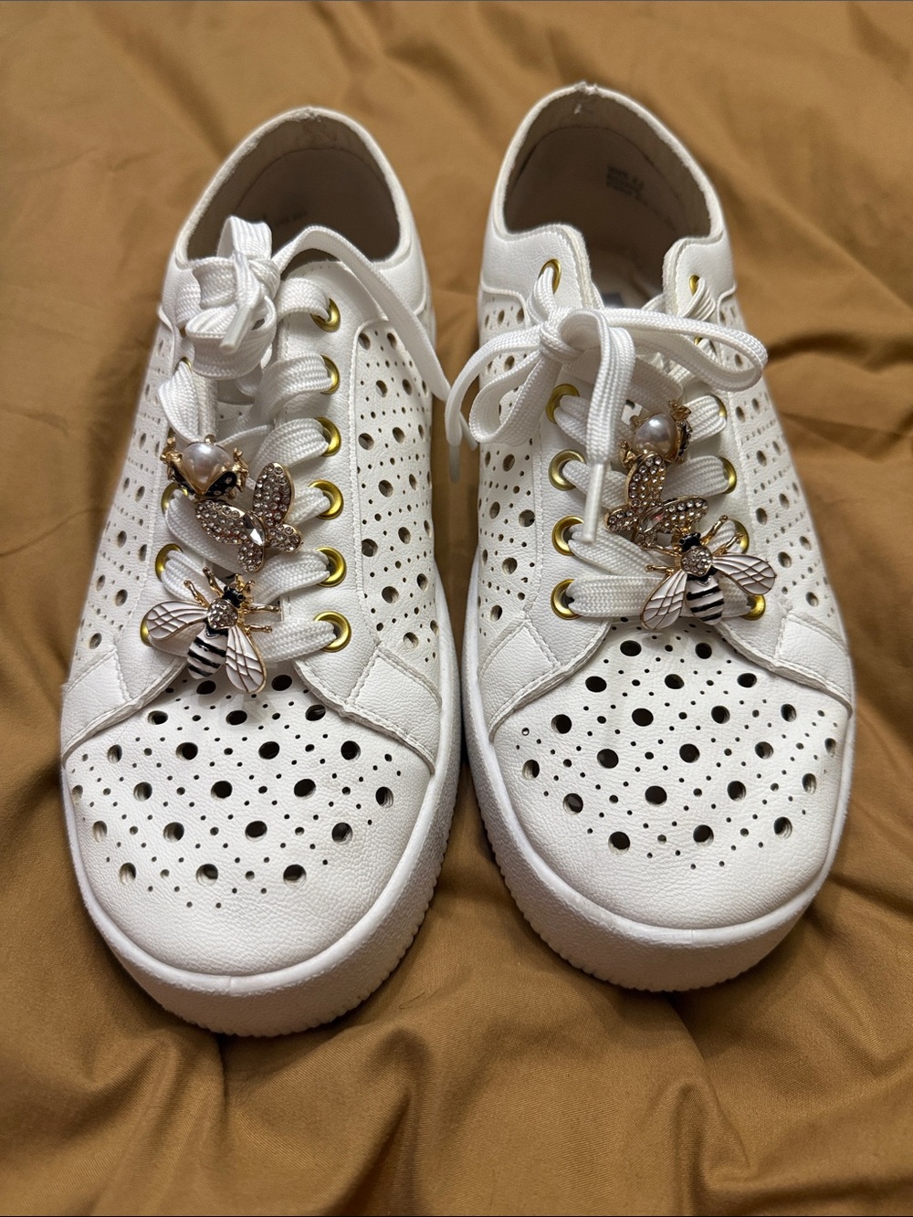 Dolce Vita White Perforated Kids Sneakers with Bee Charms